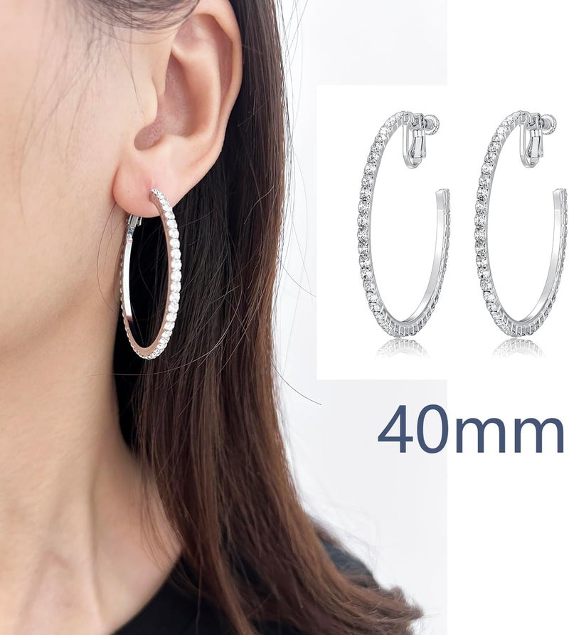 LAXPICOL Fashion Sparkly Austrian Circle Hoop Earrings Clip On Earrings For Women No Piercing Earrrings - Image 2